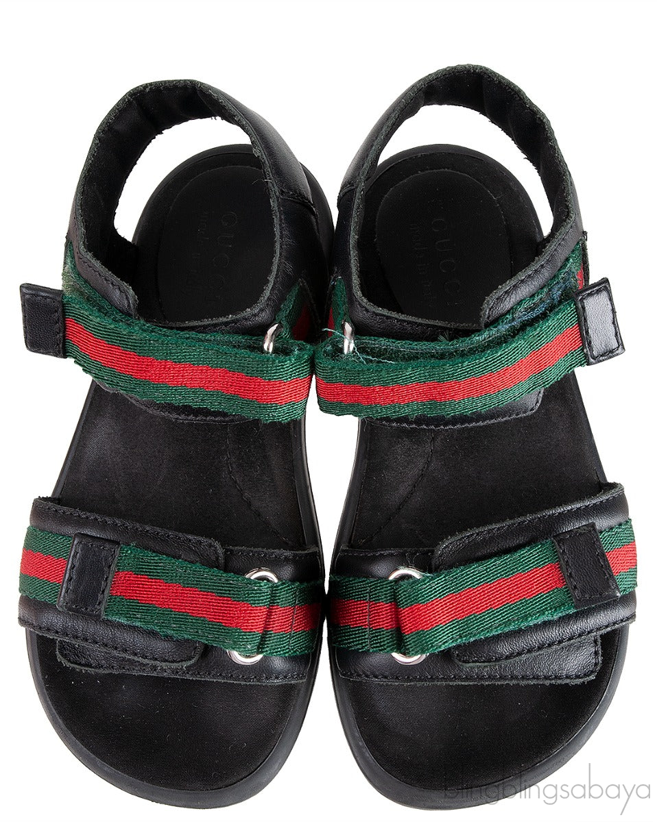 Black Strappy Web Kids Sandals