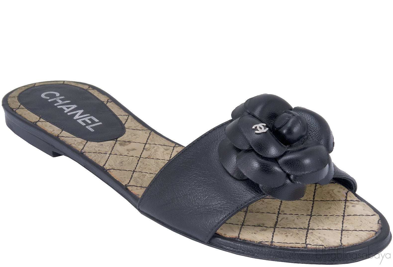 Black Camellia Flat Mules*