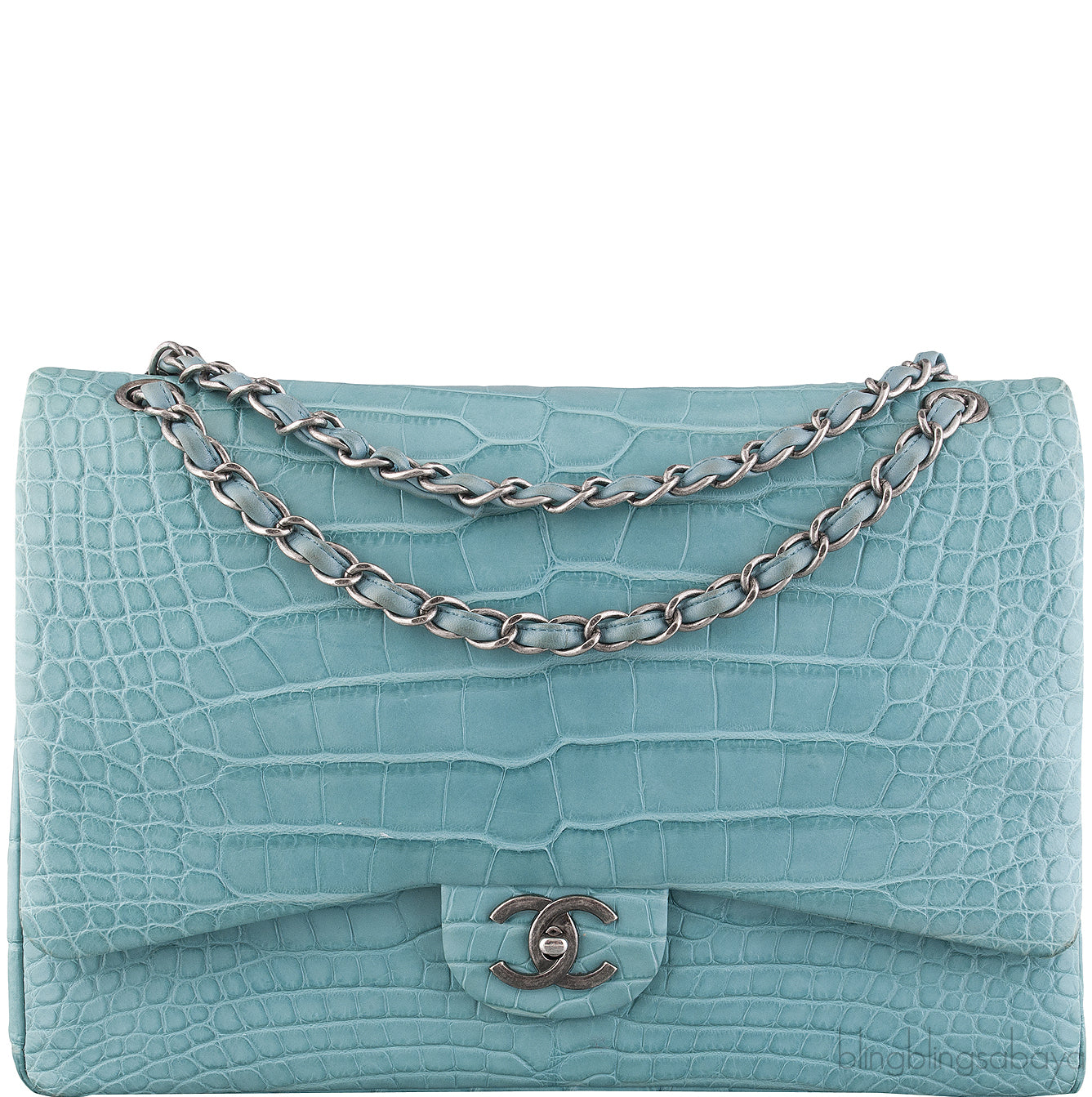 Turquoise Maxi Crocodile Flap Bag