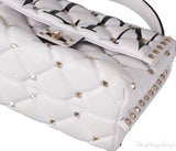 White Candystud Printed Top Handle Bag