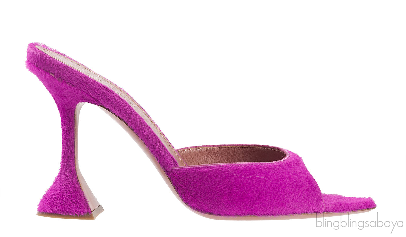 Amina Muaddi Magenta Pony Hair Caroline Sandals