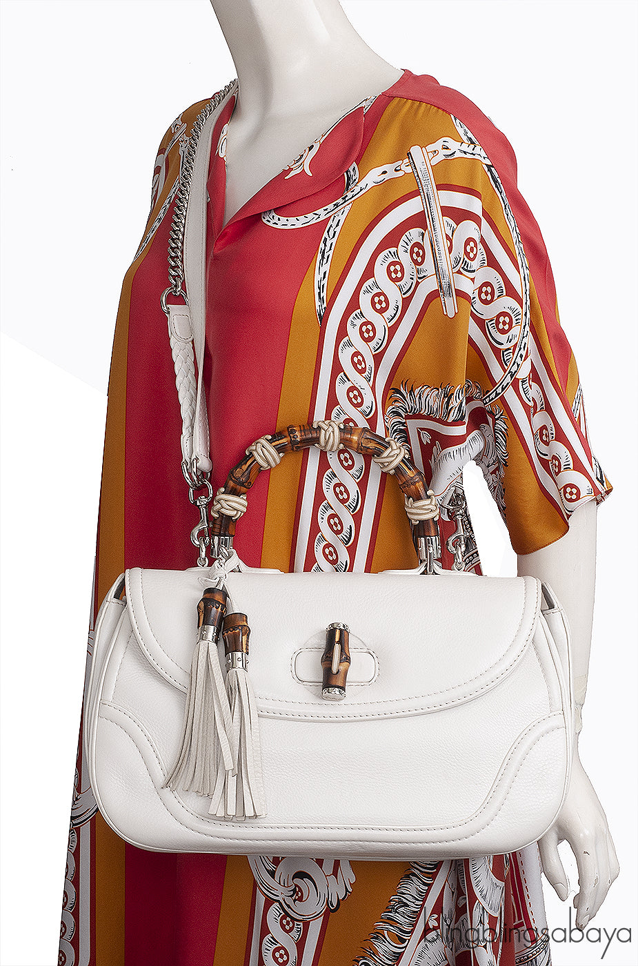 Gucci White Large Bamboo Top Handle Bag