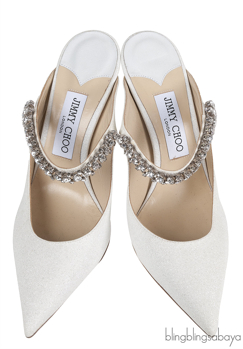 Jimmy Choo Bing White Glittery Crystal Embellished Mule 38