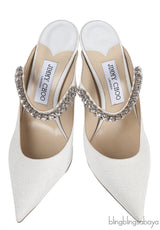 Jimmy Choo Bing White Glittery Crystal Embellished Mule 38