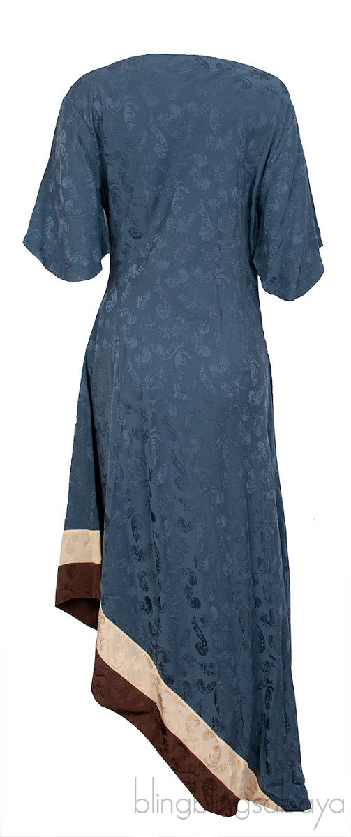 Tri-color Printed Asymmetrical Hem Dress