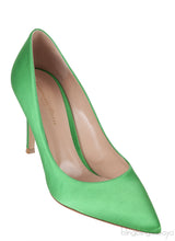 Green Satin Pointed Toe Heels