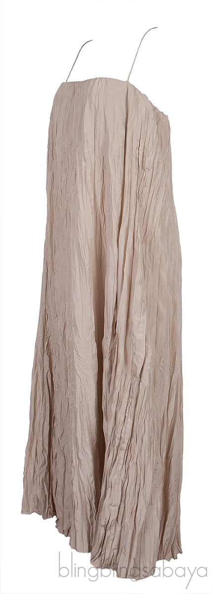 Beige Crinkled Silk-Habotai Maxi Dress