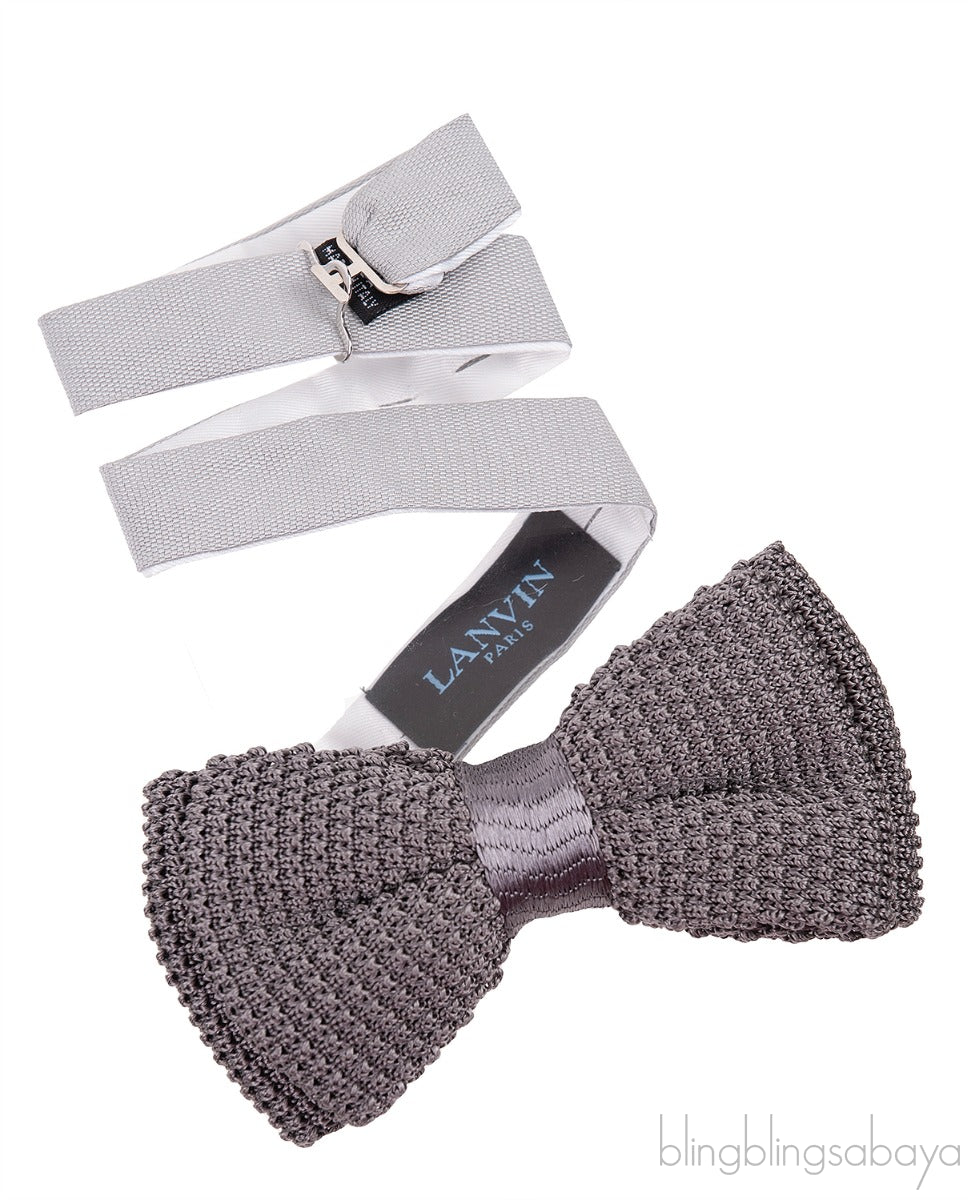 Grey Knitted Silk Bow Tie