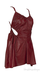 Celine Burgundy Leather Cut-out Midi Dress S