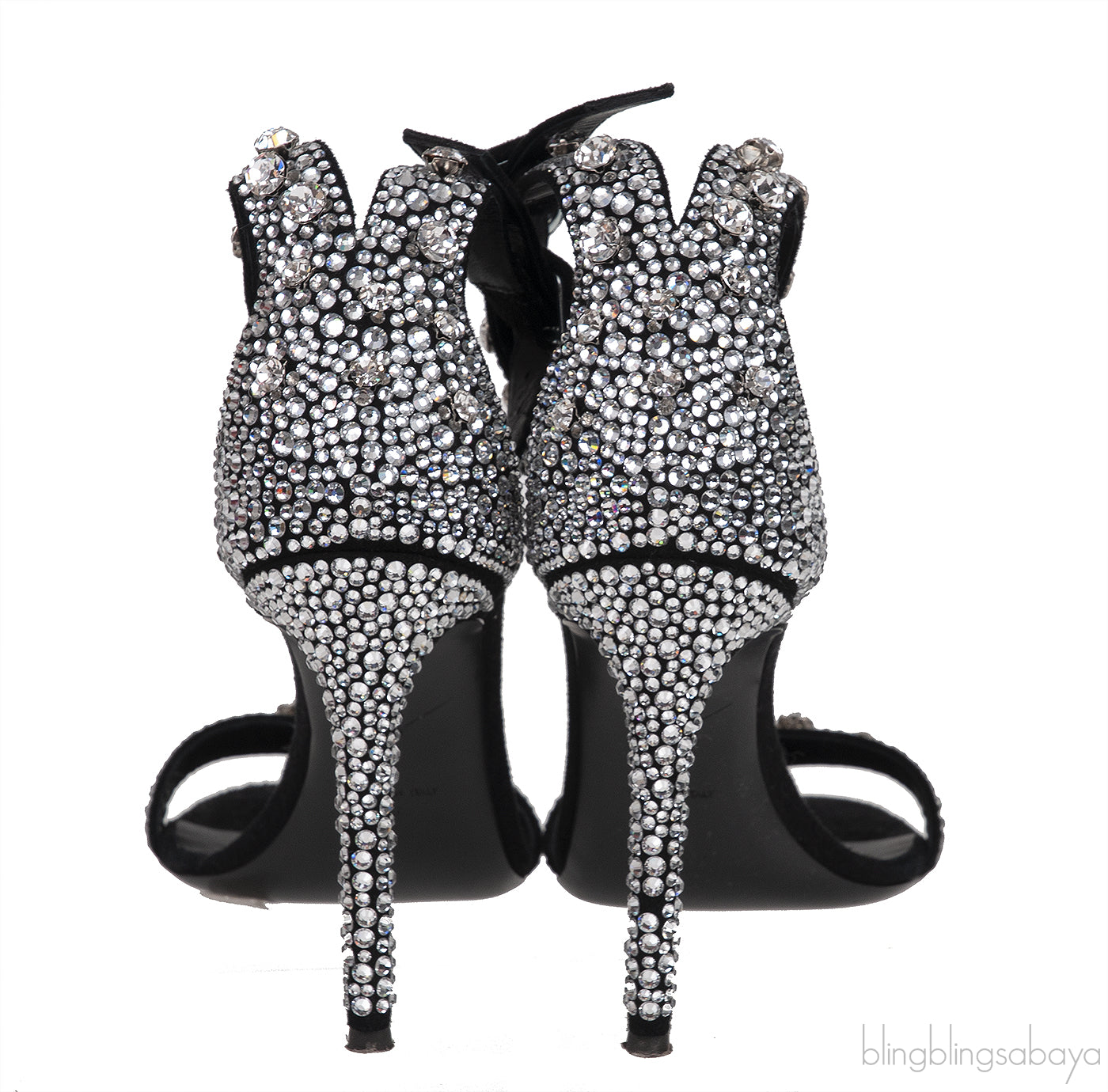 Black Suede Crystal Sandals