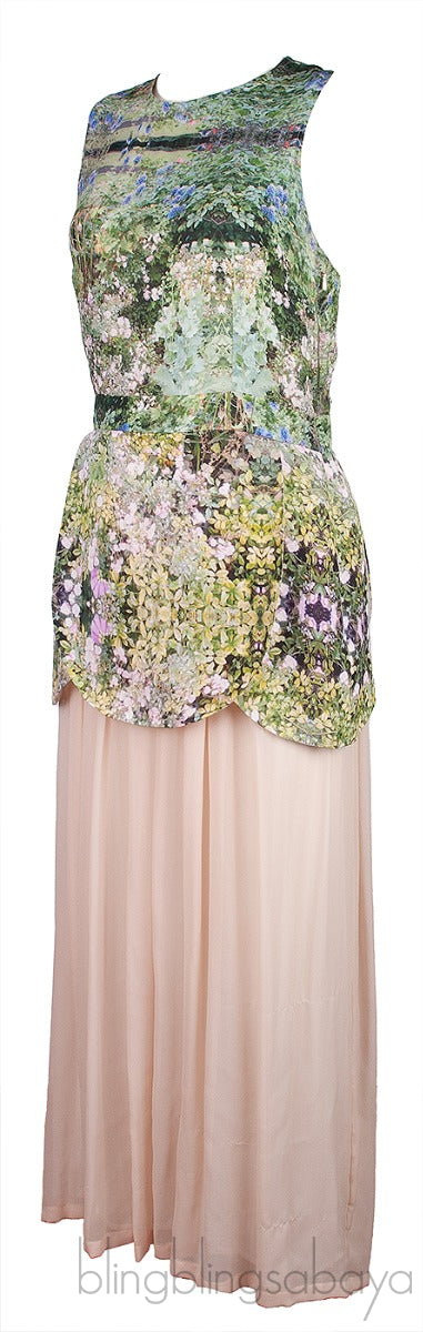 Green Printed & Beige Maxi Dress