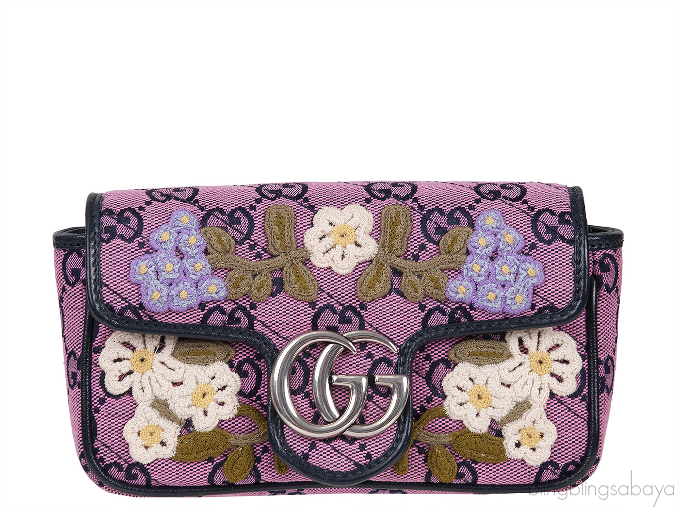 Pink GG Marmont Embroidery Super Mini Bag