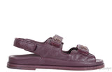 Quilted Leather CC Velcro Burgundy Sandals
