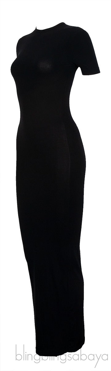 Black Plain Short Sleeve Dress
