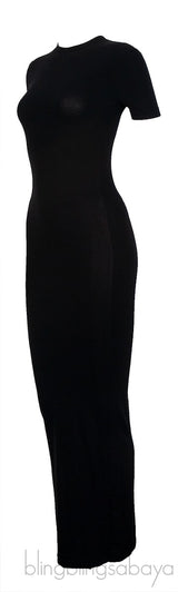 Black Plain Short Sleeve Dress