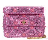 Fuchsia Pink Roman Stud Crystal-embellished Shoulder Bag