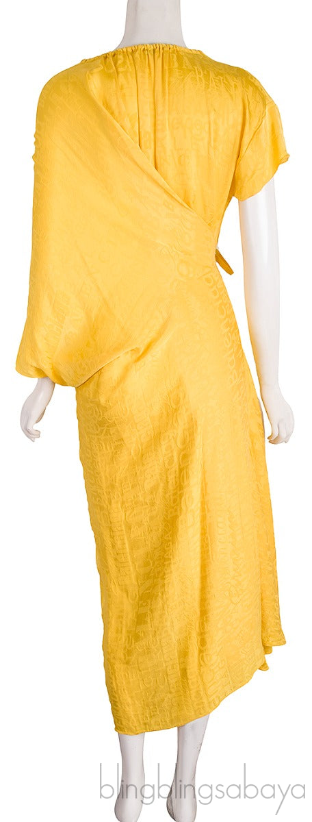 Logo-print Asymmetric Wrap Dress Yellow