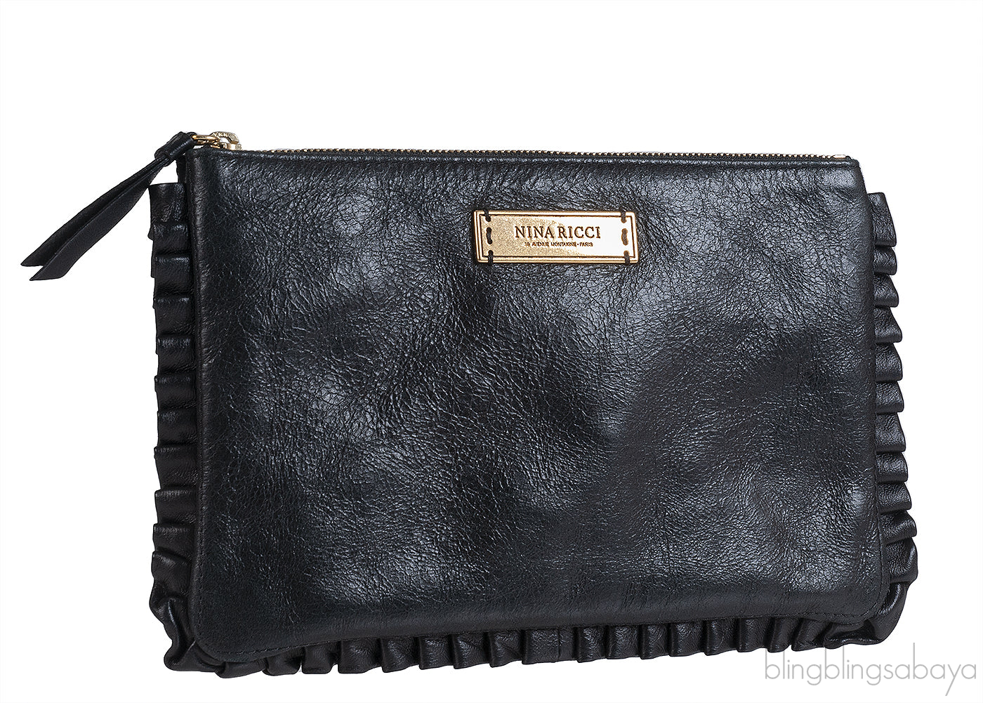 Nina Ricci Black Pleated Trim Clutch