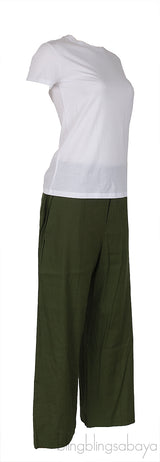 White T-shirt and Olive Green Trouser