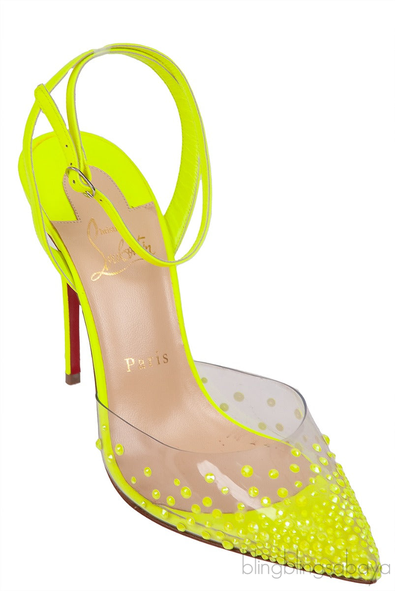 PVC Crystal Neon Green Slingback Heels