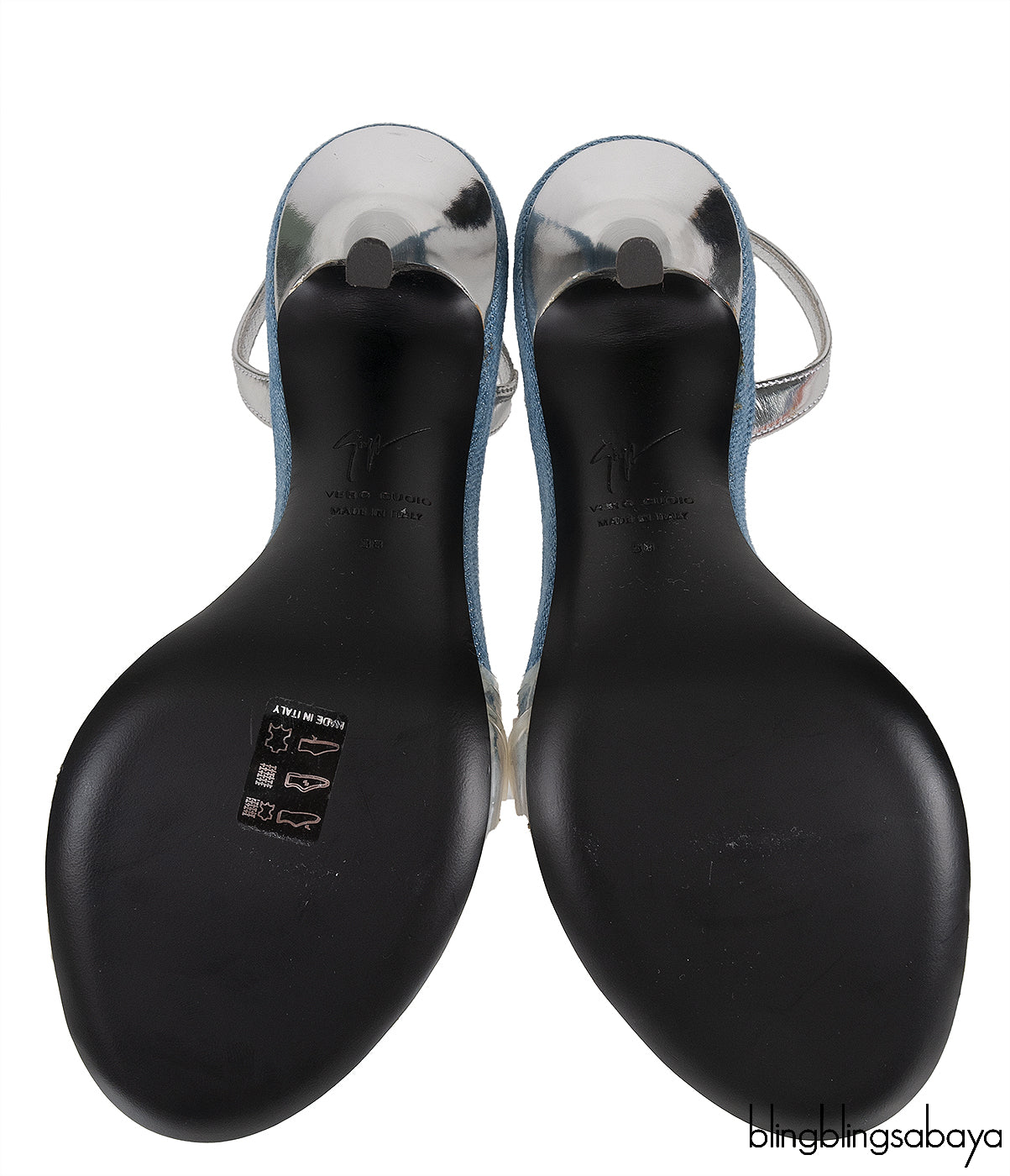 Blue Denim Crystal PVC Slingback Heels