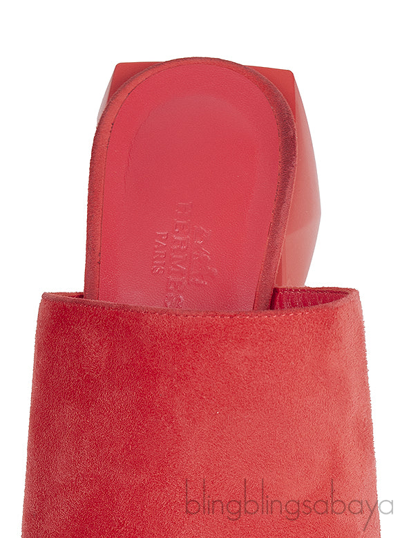 Hermes Suede Red Coral Sandals
