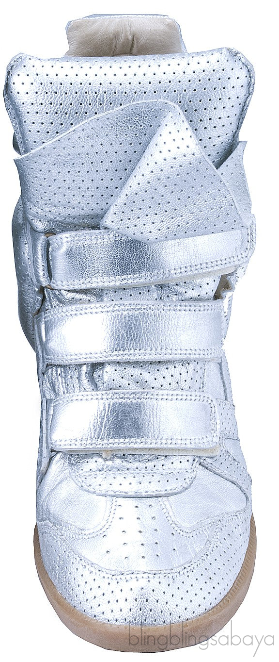 Silver Metallic Leather Bird Sneakers