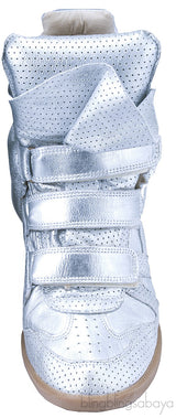 Silver Metallic Leather Bird Sneakers