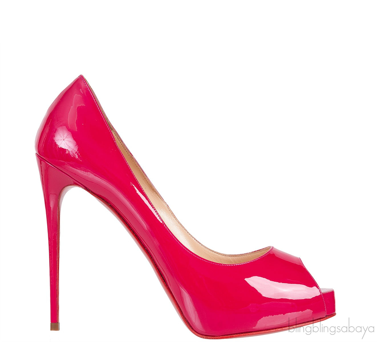 Raspberry Patent Peep Toe Heels