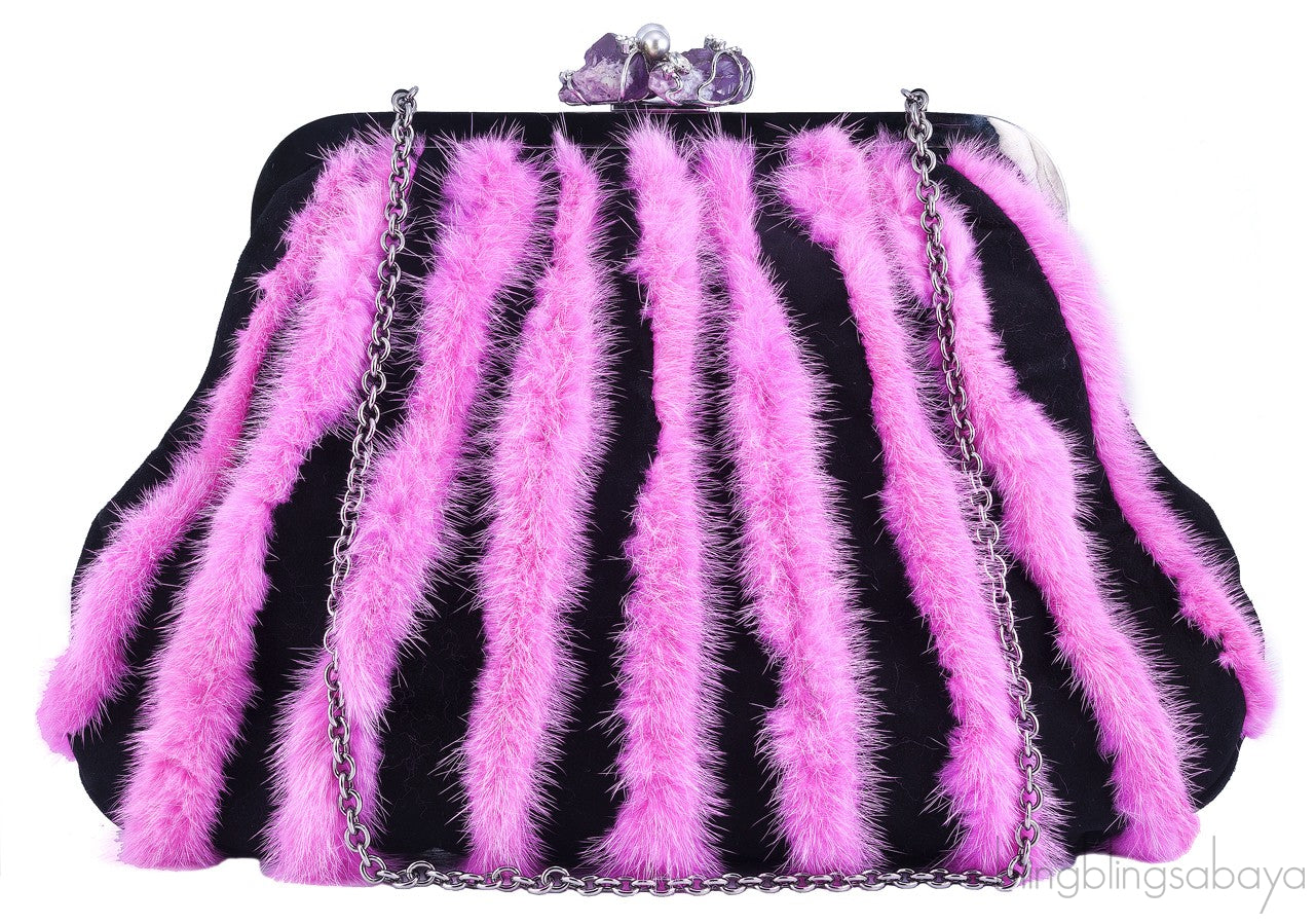Fur Embellished Clutch Shoulder Bag