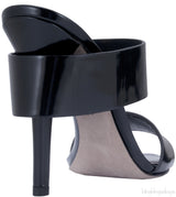 Black Glossed Leather Mules