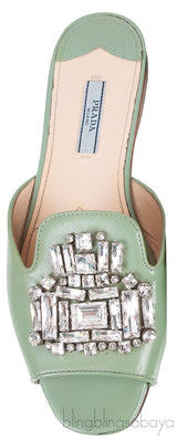 Pastel Green Crystal Open Toe Slide Sandals 38