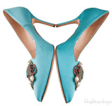 Eufrasia Teal Satin Crystal Heels