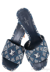Blue Monogram Embroidered Mules