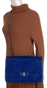 Classic Blue Iris Crocodile Jumbo Flap Bag