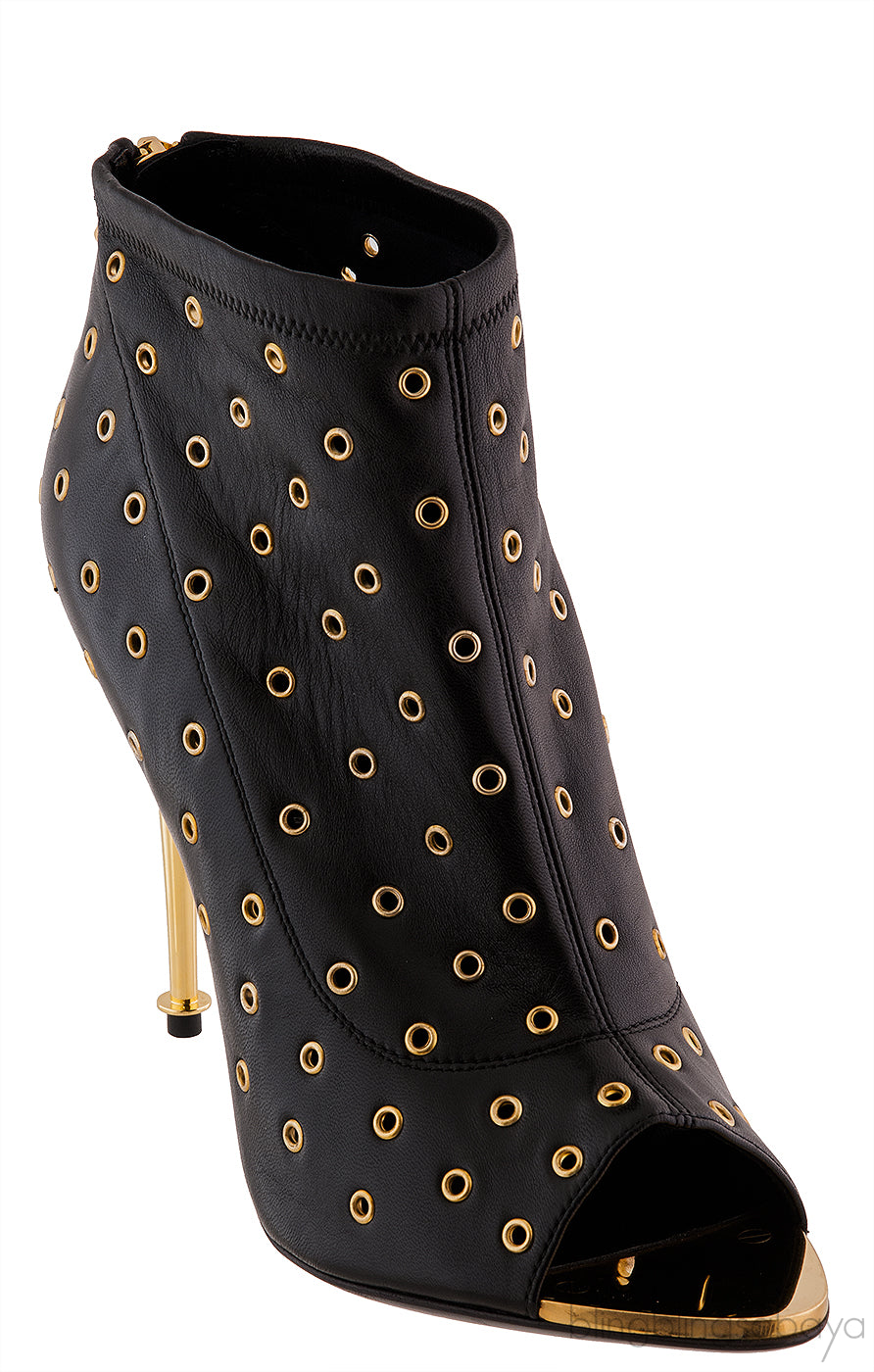 Black Leather Rivet Ankle Boots