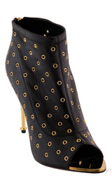 Black Leather Rivet Ankle Boots