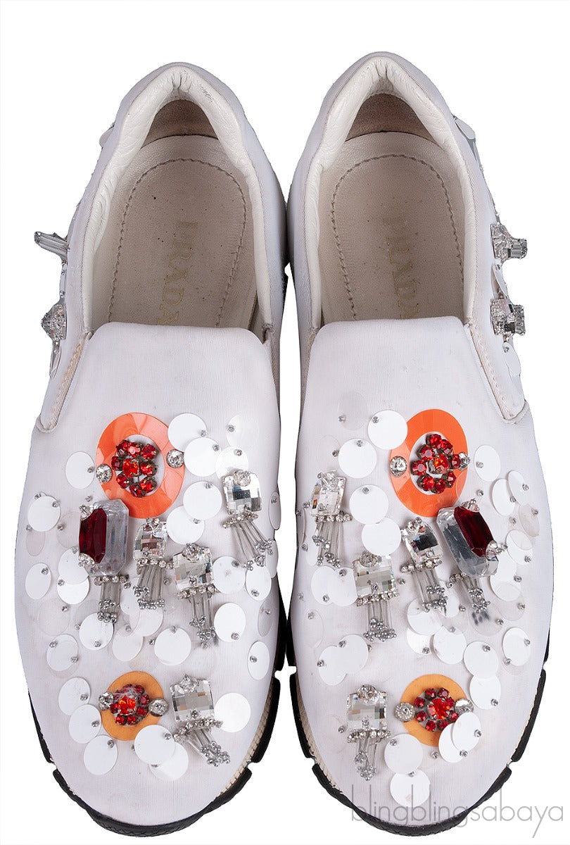 White Sequin Embellished Sneakers