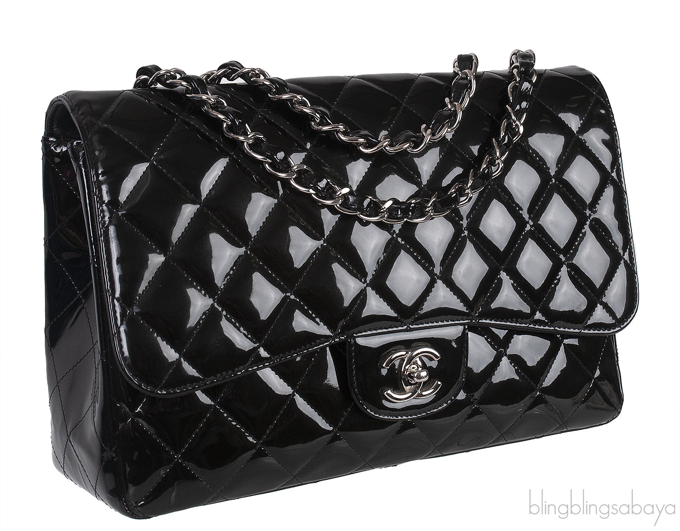 Classic Black Patent Jumbo Quilted Bag