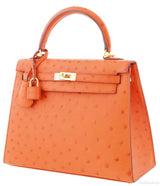 Kelly 25 Tangerine Ostrich Sellier