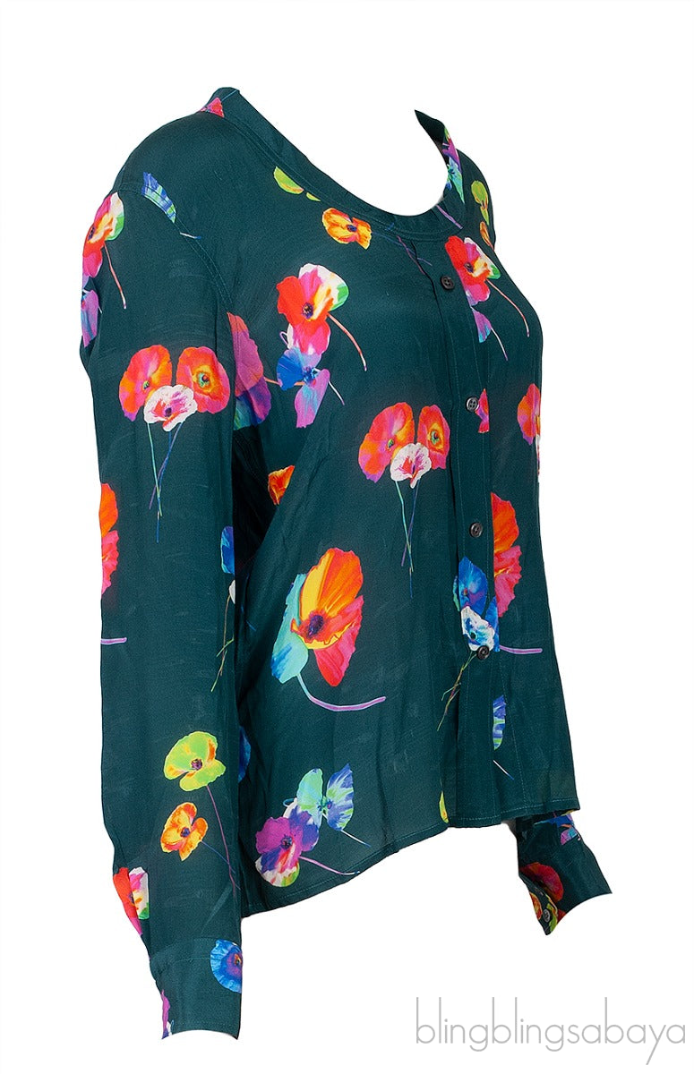 Dark Green Floral Print Shirt