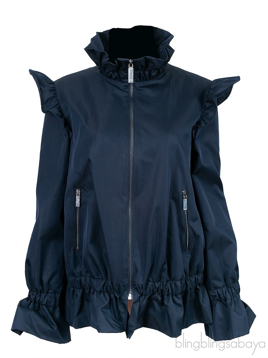 Dark Blue Ruffled Bomber