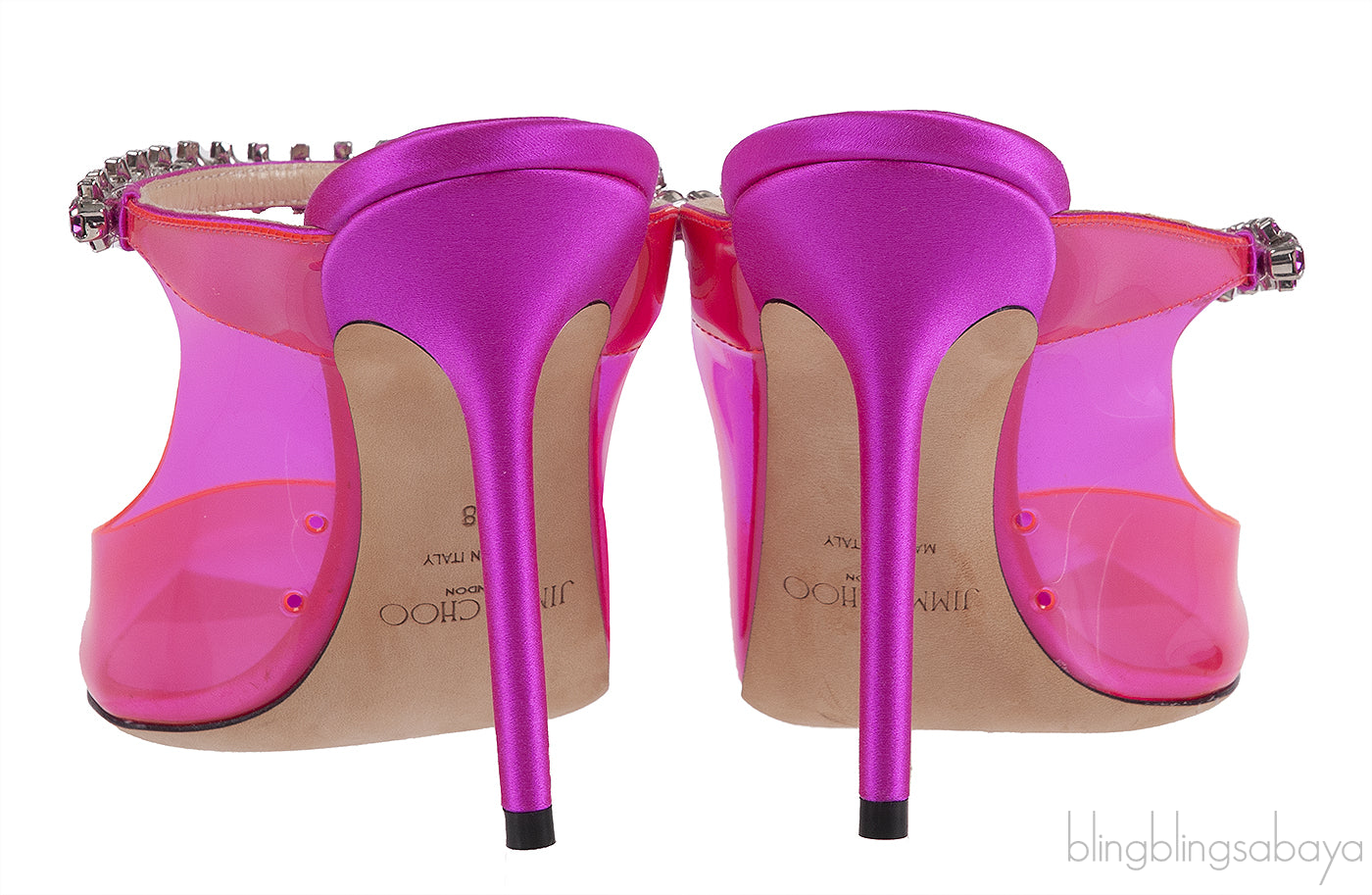 Jimmy Choo Bing Fuchsia PVC 100 mm Crystal Mule