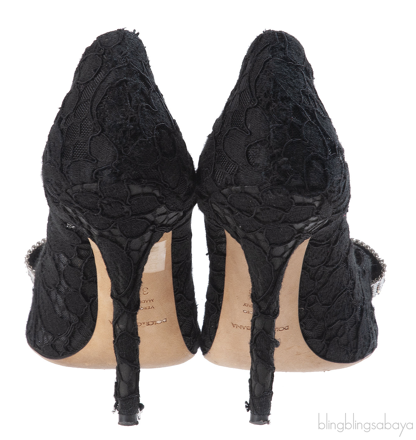 Dolce & Gabbana Black Lace Crystal Bow Heels