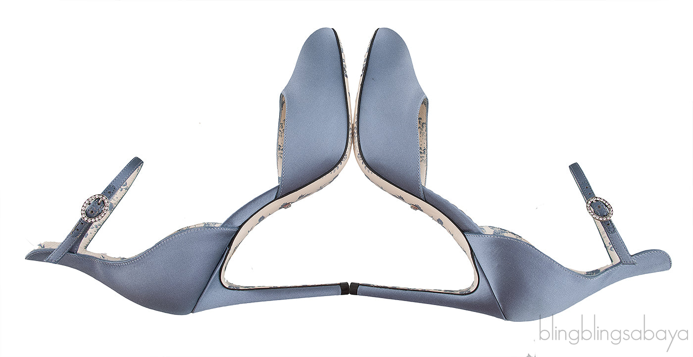 Gucci Blue Grey Satin Daisy 105 Slingback Heels