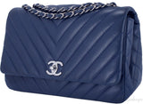 Blue Chevron Quilted Medium Flap Bag