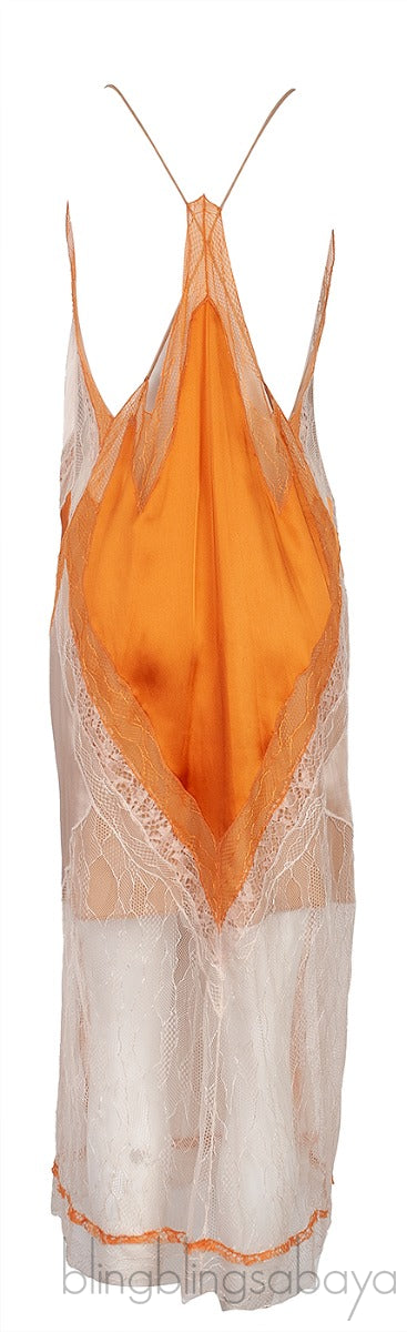 Orange Almond Lace-trimmed Satin Dress
