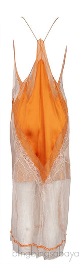 Orange Almond Lace-trimmed Satin Dress