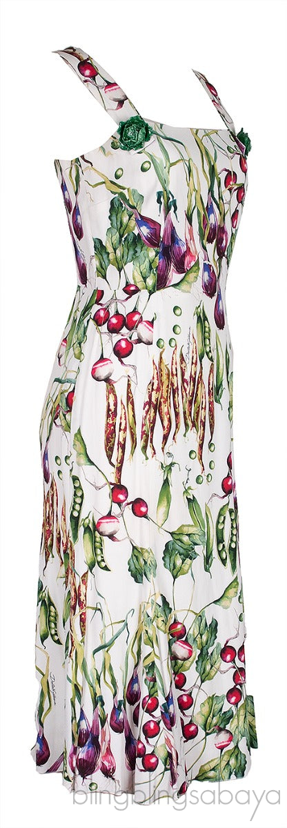 White Printed Sleeveless Midi Dress