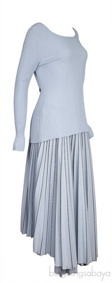 Light Blue Knitted Top & Pleated Wrap Skirt